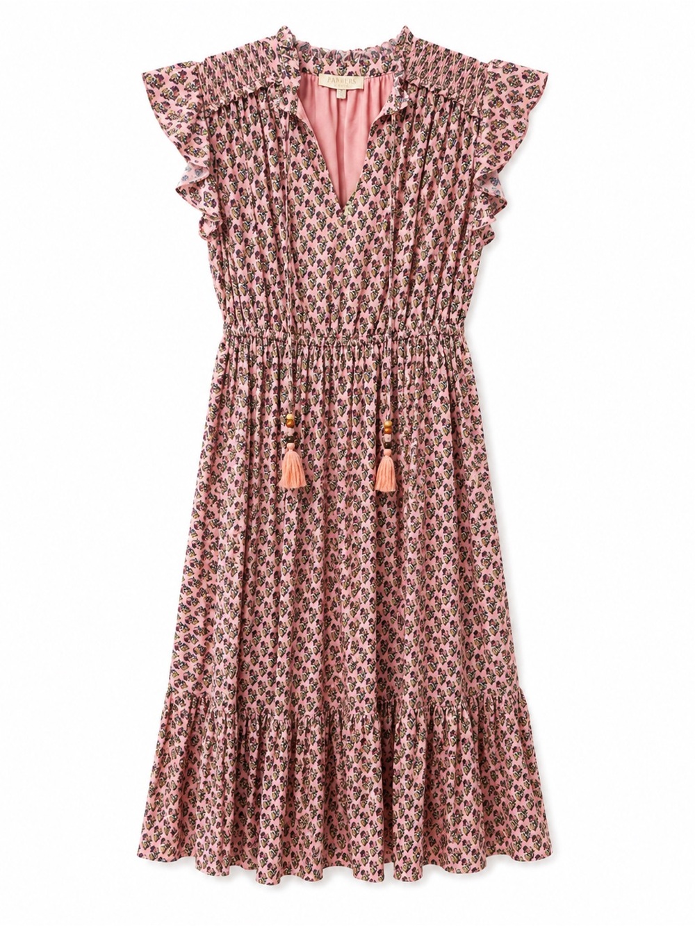 Pink Boho Floral Midi Dress Small | Ruffle Sleeves | Farmers Market Collection